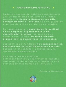 Colegio Humanos - Comunicado por antisemitismo