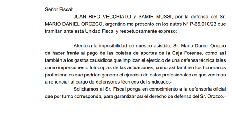 Mendoza-corrupción:Orozco contra la espada y la pared tras renuncia de sus abogados. Le designarán un defensor público