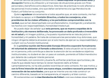 El duro comunicado con el que Sperdutti le apuntó a Giuliana Díaz y anunció el llamado a elecciones en la LMF