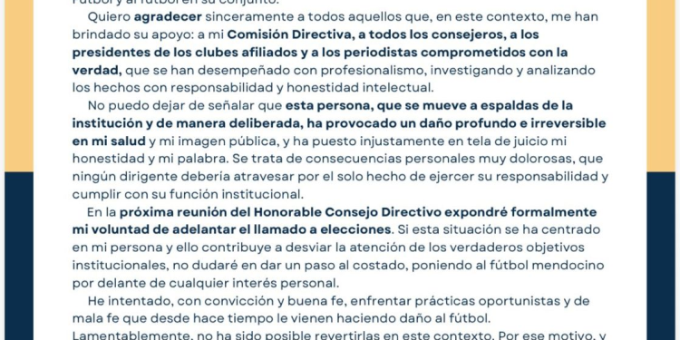 El duro comunicado con el que Sperdutti le apuntó a Giuliana Díaz y anunció el llamado a elecciones en la LMF