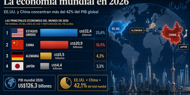 La economía mundial de 2026 quedará partida entre gigantes: Estados Unidos y China concentran más del 42% del PIB global